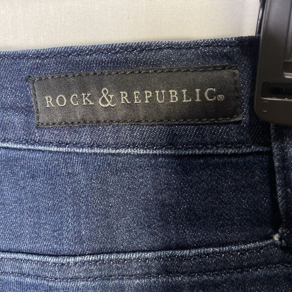Vintage ROCK & REPUBLIC Jeans Straight Studded Pockets Denim Dark Womens 4 Blue - Picture 9 of 10